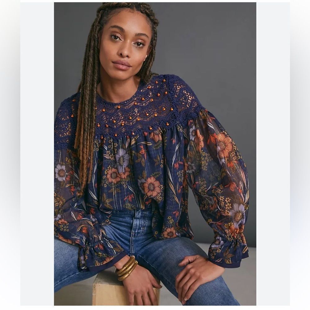 Anthropologie Cristy Crochet Blouse Mynah Designs size Small